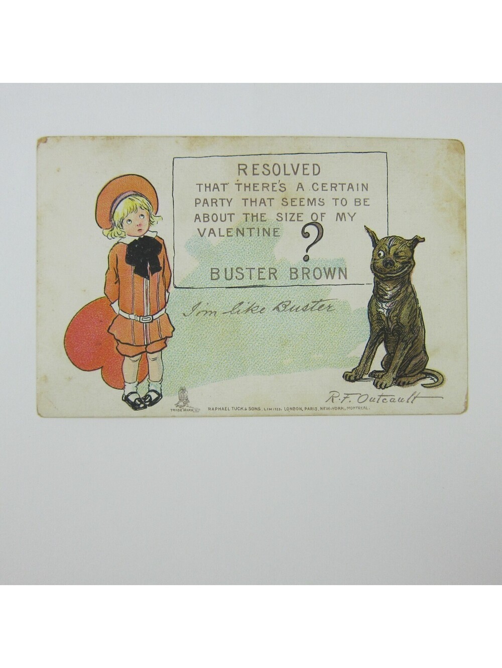Postcard Outcault Buster Brown Raphael Tuck Valentine Dog Winks Boy Sailor Suit